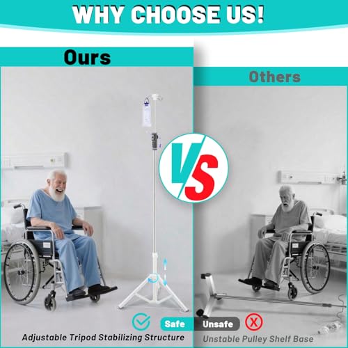 Crilealym IV Poles,46to 85In IV Stand Floor with 4 IV Bag Holder Stand Portable Telescopic Stabilizing Tripod Stainless St...