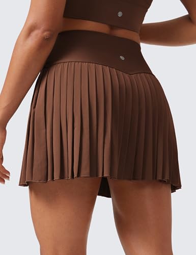 CRZ YOGA High Waisted Pleated Tennis Skirts for Women - Mini Lined Casual Tummy Control Skort with Pockets