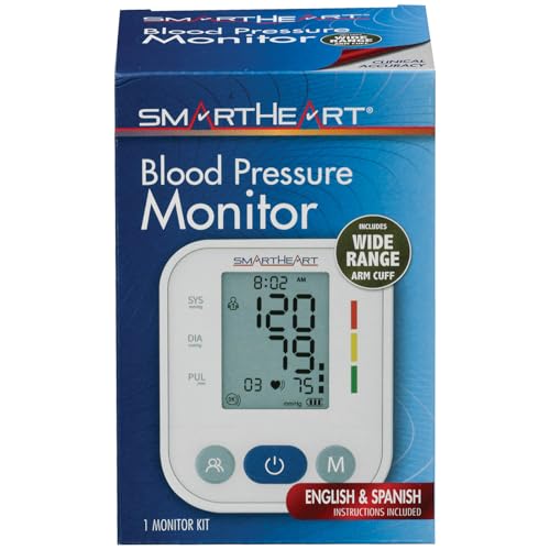 SmartHeart Blood Pressure Monitor | Wide Range Arm Cuff | 2-Person Memory | 198 Total Reading Storage | Excessive Movement...