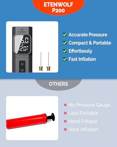 ETENWOLF P200 Electric Ball Pump 2000mAh Sports Air Pump with Digital Pressure Gauge for Basketball Soccer Volleyball