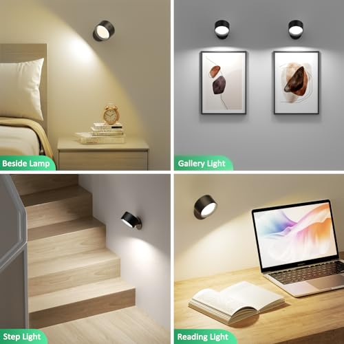 Lightbiz LED Wall Lights with Remote, Wall Mounted Sconces 3000mAh Rechargeable Battery Operated 3 Color Temperatures & Di...