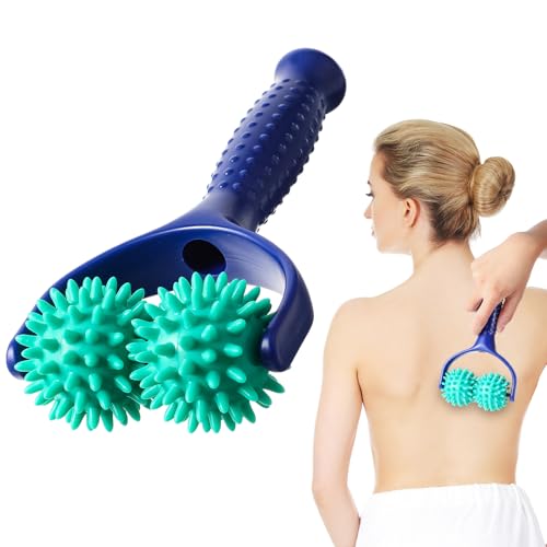 Handheld Spiky Massage Balls Rollers, 2 Wheel Spiky Massage Ball Rollers Silicone Manual Massage Roller with Handle Pressu...