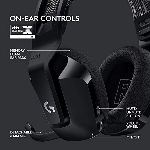 Logitech G733 Lightspeed Wireless Gaming Headset, Suspension Headband, Lightsync RGB, Blue VO!CE Mic, PRO-G Audio – Black,...