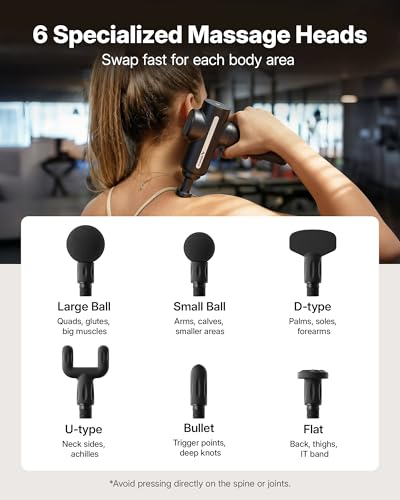 MERACH Massage Gun Deep Tissues, Percussion Massager Tools with 6 Massage Heads, Portable Hand Held Muscle Massagers for P...