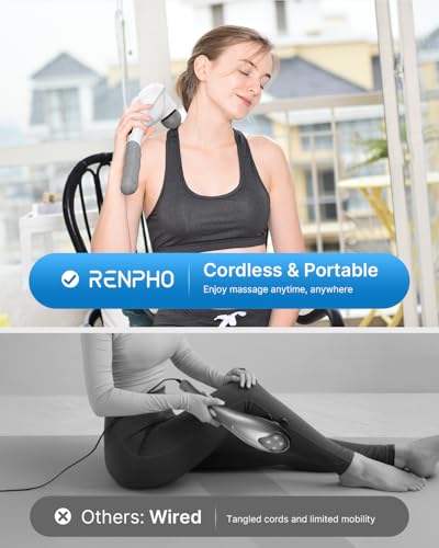RENPHO Rechargeable Handheld Back Massager, Cordless Electric Neck Massage Tool for Shoulder, Foot, Leg, Calf, Christmas B...