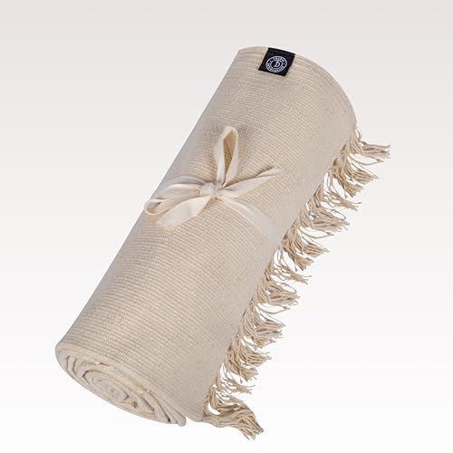 Tharie Hand-Woven Organic Cotton Yoga Mat, Washable & Good Grip, Standalone or as Topper, 70 x 196 cm, Made in India