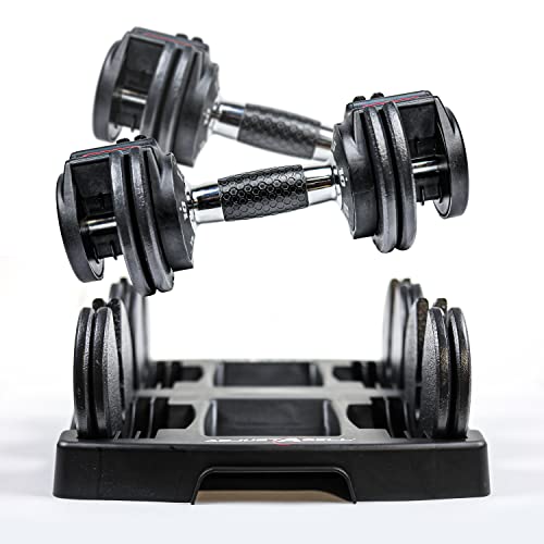 CAP Barbell 12.5 lb Pair ADJUSTABELL Adjustable Dumbbell with Contoured Full Rotation Handle, Honeycomb Design, Chrome