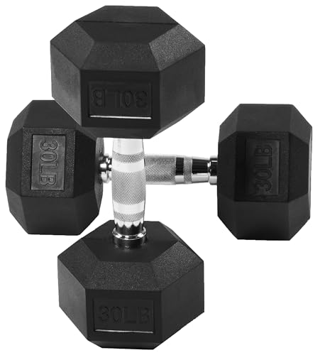 OLIXIS Rubber Hex Exercise & Fitness Dumbbell, Weights Set with Anti-Roll Design, Strength Training Equipment, Space-Savin...
