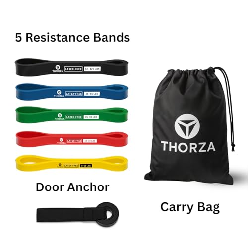 THORZA Full Body Workout Set - TPE Material Power Exercise Bands Without Latex, 7-Piece Complete Resistance Bands Set for ...