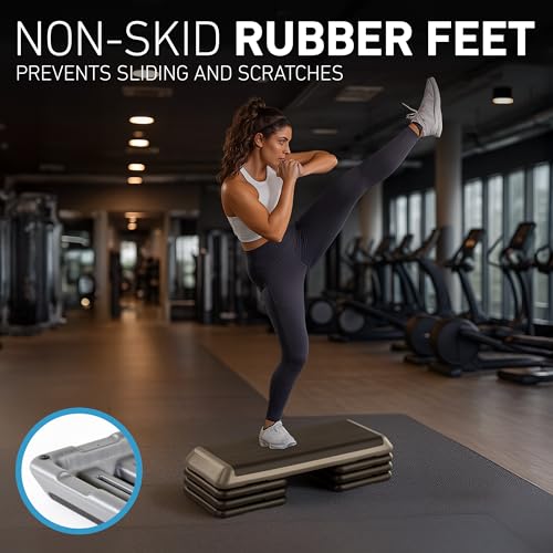 The Original STEP Exercise Step Platform, Health Club Size Stepper for Exercise at Home with 4 Stackable Risers for Height...