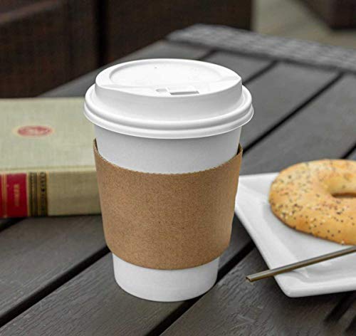 FMP Brands [100 Pack] Kraft Coffee Cup Sleeves Disposable for Hot Drinks, Durable Corrugated Cardboard Cup Sleeves for 12-...