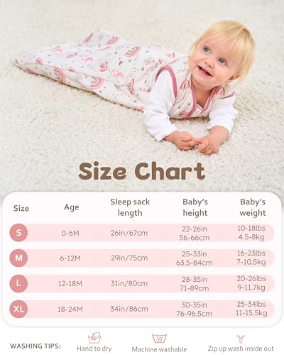 FIEMOL Rayon Made from Bamboo Baby Sleep Sack 6-12 Months, 1.0 Tog Baby Wearable Blanket, Soft Sleeping Bag for Newborn In...