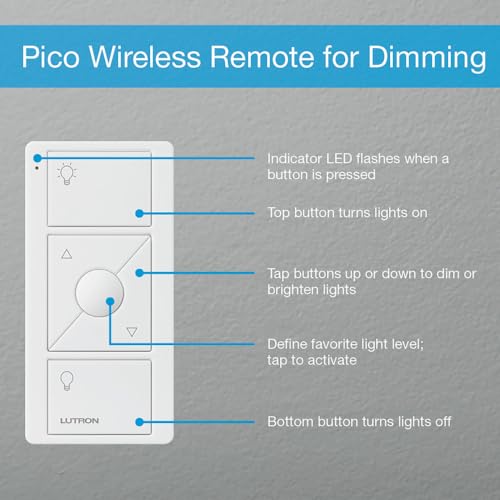 Lutron Pico Remote for Caseta Smart Dimmer Switch, 3-Button Control with Raise/Lower and Preset Lighting Level, For Table ...