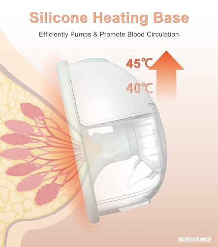 BLESSOURCE Security Heated Wearable Breast Pump, Hands Free Pump Breast with Innovative HeatFlow Tech, 3 Modes & 9 Suction...