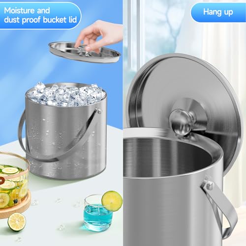 LHD HOME Ice Buckets for Parties 3L Insulated Ice Bucket with Lid Ice Tong Ice Scoop and Strainer for Cocktail Bar Portabl...