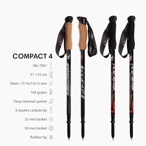 Fizan Compact 4 Trekking Poles – 6.0 oz Ultralight, Backpacking, Thru Hiking Poles, Adjustable, Collapsible, Customized Fi...