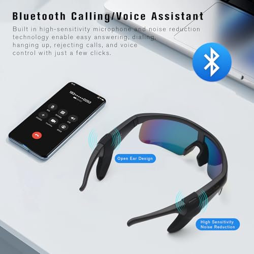Smart Glasses for Men & Women, Bluetooth 5.3 Sports Sunglasses with Hands-Free Calls, Open-Ear Speaker, Polarized UV400, I...