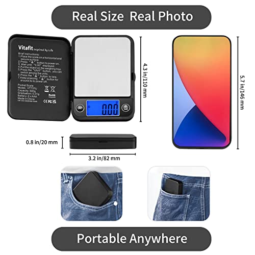 Vitafit 500g Digital Pocket Scale,High Accuracy Assured by Scale Professional Factory Since 2001, Gram Scale 0.01g for Mul...