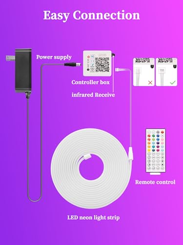 RIYO Neon Rope Lights, 32.8Ft RGB LED Strip Lights - App & Remote Control, Music Sync, IP67 Waterproof, Flexible Neon Ligh...