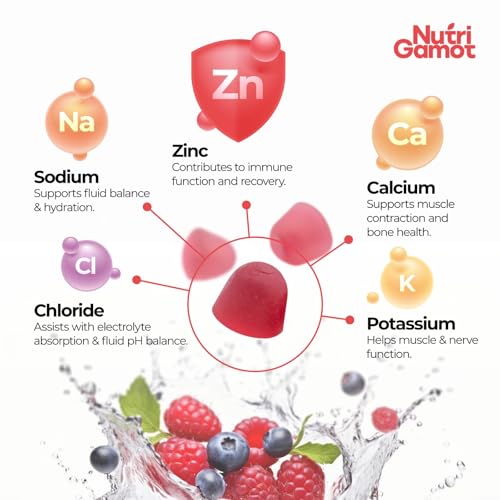 NutriGamot Electrolyte Hydration Gummies Sugar Free | Mixed Berry Flavor - 5 Essential Electrolytes for Runners, Post-Work...