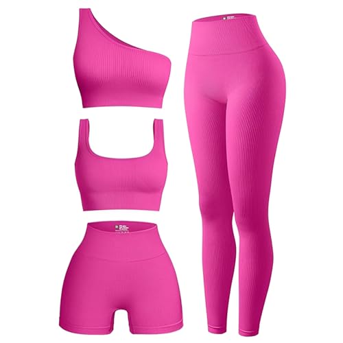 OIERD 4 Piece Workout Sets For Women Ribbed Leggings Clothes Yoga Sets Active Wear Matching Work Out Sets Gym Pilates Outfits
