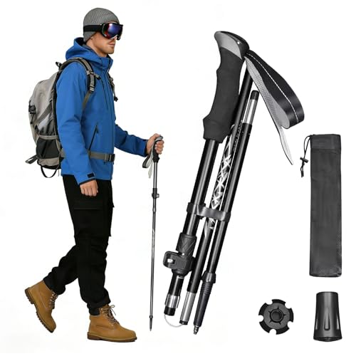 Deepfeel Collapsible Trekking Pole Adjustable Hiking Pole - Aluminum Alloy 7075 Walking Stick with Telescopic & Foldable T...