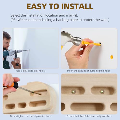 Rock Climbing Hangboard Training, Rock Climbing Fingerboard Door-Mounted Training Station, Equipped with Grip Points, Slop...
