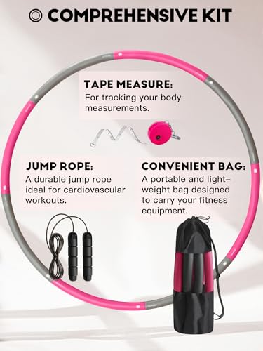 Phobby Weighted Exercise Hoop for Adults, 2.2lb Detachable Fitness Hoop, Adjustable Hoop with Jump Rope, Tape Measure and ...