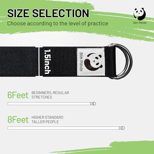 Slim Panda Yoga Strap for Stretching,Cotton Yoga Strap with Adjustable D-Ring Buckle,Non-Elastic Yoga Belt for Pilates,Gym...