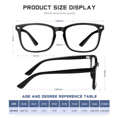 Jectieey Reading Glasses for Women Men - Blue Light Blocking UV Filter Readers, Anti Eyestrain Eyeglasses