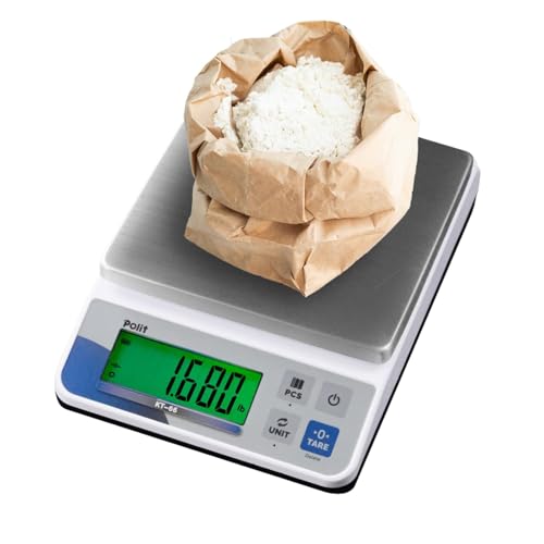 Polit Digital Kitchen Scale KT-66 30lb/13kg｜0.05oz/1g Precision Food Scale with LCD Display｜Battery or Plug-in｜Stainless S...