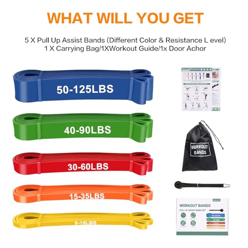 Resistance Bands, Pull Up Bands, Pull Up Assistance Bands Set for Men & Women, Exercise Workout Bands for Working Out, Bod...