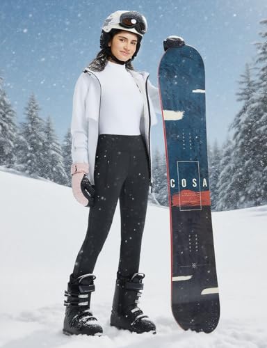 baleaf Thick Leggings for Women Water Resistant Snow Pants Fleece Lined Leggings Winter Ski Hiking Pants with Zip Pockets