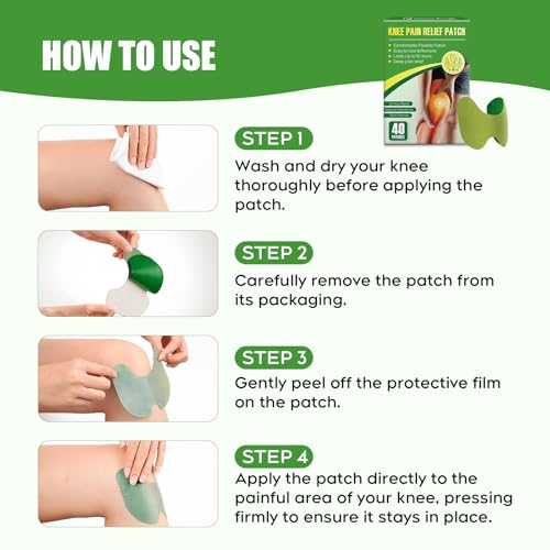 40PCS Knee Patches, Natural Wormwood Extract Patches for Knees, Fast Relief for Knee, Joint and Muscle Pain, 12 Hour Long ...
