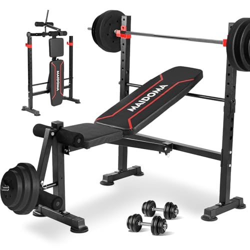 MAIDOMA 1500LBS 8 in 1 Weight Bench Set with Leg Extension/Curl and Preacher Curl, Bench Press Set and Barbell Rack with S...