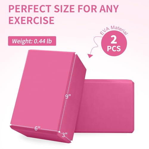 Yoga Block 2 Pack 9"x6"x3", Sturdy Yoga Foam Blocks, High Density & Non Slip Surface for Pilates & Stretching, Fitness Acc...