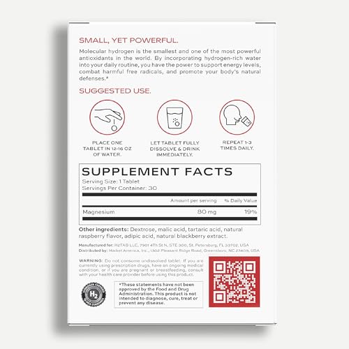Molecular H2TAB Hydrogen Tablets with Magnesium -12 PPM Hydrogen Tablets for Drinking Water -Rich in Antioxidants, Support...
