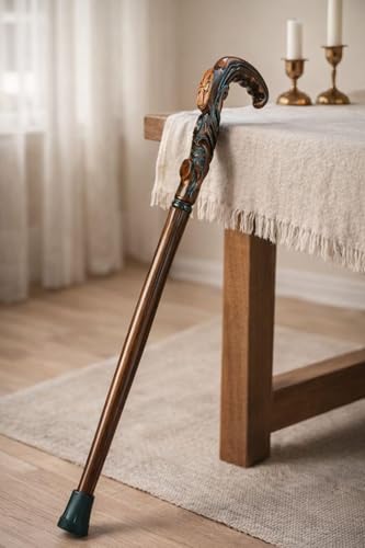 Wooden Christian Cross Engraved Hand Carved Cane - Premium Wood Carved Walking Stick Cane with Ergonomic Palm Grip Handle...