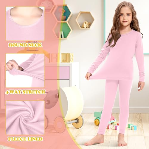 Silkfly 3 Set Girls Thermal Underwear Soft Winter Thermal Top and Bottom with Fleece Lined Base Layer for Girls