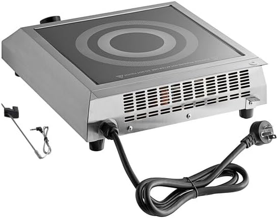 Professional Induction Cooktop with Temperature Probe, 3500W, Red/Silver, 208-240V, Digital Control, 20 Power Levels, 12.87x16.38x4.06 Inches