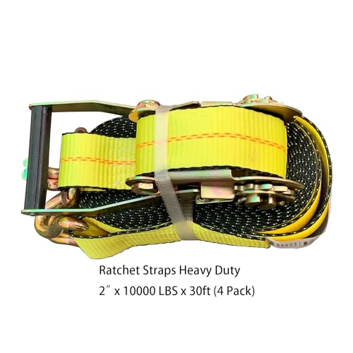 Yuoneiy Ratchet Straps Heavy Duty (4PK) 2" x 30' x 10000 lbs J Hook Tie Down Strap Ratcheting for Truck, ATV, UTV and Trailer