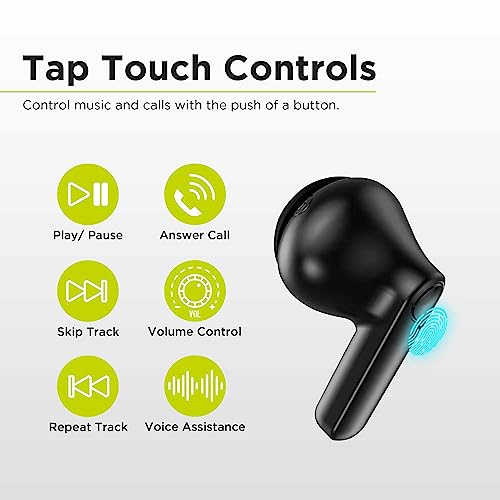 PureGear PureBoom Wireless Earbuds for Enhanced Sound, Touch Control Stereo Headphones in Ear Built-in Mic for iPhone/Andr...
