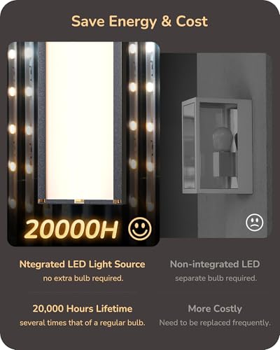 EDISHINE 2 Pack LED Outdoor Wall Lights Dimmable, 3000K 4000K 5000K, 15.7" Modern Black Outdoor Wall Sconce, IP65 Waterpro...