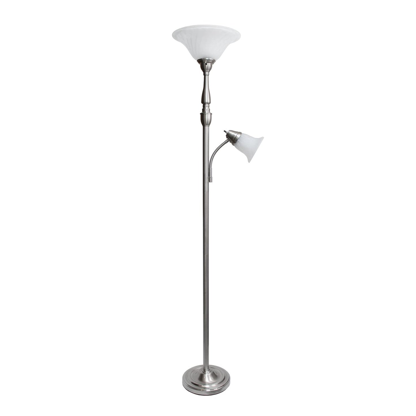 LALIA HOME Torchiere Floor Lamp with Reading Light, Marble Glass Shades, Brushed Nickel, Model LHF-3003-BN