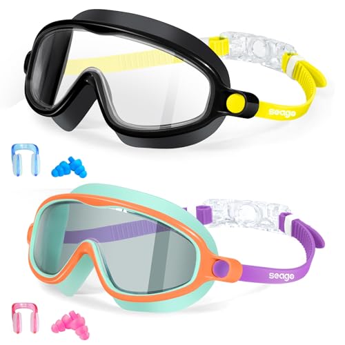 Seago Kids Goggles for Swimming 2 Pack No Leaking Anti-Fog with Wide View UV Protection Crystal Clear Watertight Swim Gogg...