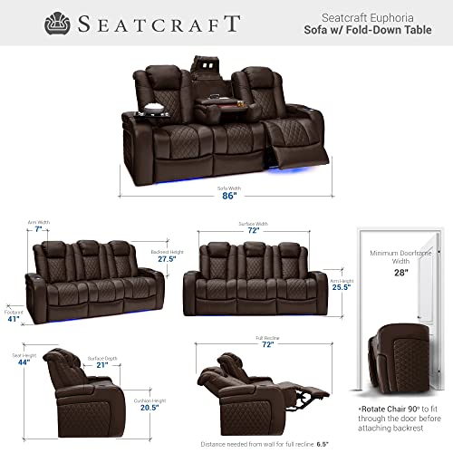 Seatcraft Euphoria Heat & Massage Sofa, Living Room, Powered Headrest, Powered Lumbar, Italian Leather, Powered Recline, B...