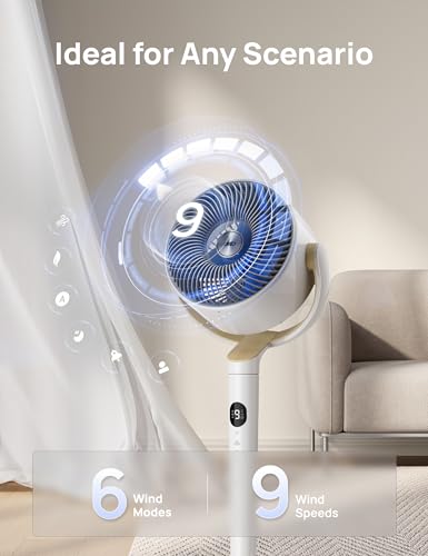 Dreo Smart Fan for Bedroom, 120° +120° Omni-Directional Oscillating Fans, 100ft Quiet Pedestal Fan with RGB Light, 9 Speed...