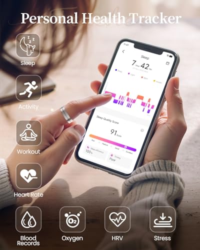 Fvtga Smart Ring for Women Men - Fitness Health Tracker with Sleep Monitoring Heart Rate and Activity Tracking,Blood Oxyge...