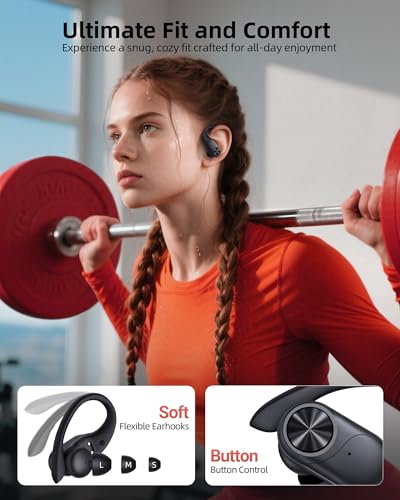 PocBuds Bluetooth Headphones Wireless Earbuds 80hrs Playtime Wireless Charging Case Digital Display Sports Ear Buds with E...