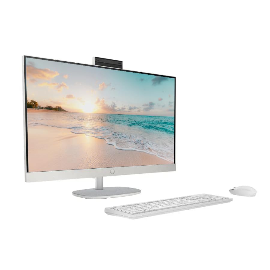 HP 27" FHD Touchscreen All-in-One Desktop Computer, Quad-Cores Ryzen 5 7520U, Windows 11, Wireless Keyboard & Mouse, Silve...
